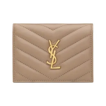 SAINT LAURENT Sheepskin Card Holder Small Size Women's Dusty Gray