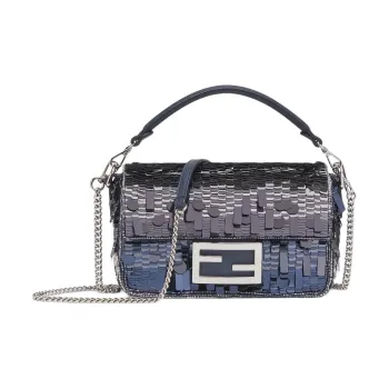 FENDI Baguette Leather Shoulder Bag Crossbody Bag Handbag Mini Women's Blue