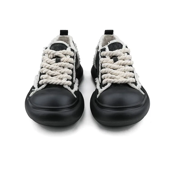 HANQIAORIJI Rakura Series Wear Resistant Height Increasing Low Top Skateboard Shoes Unisex Black-4