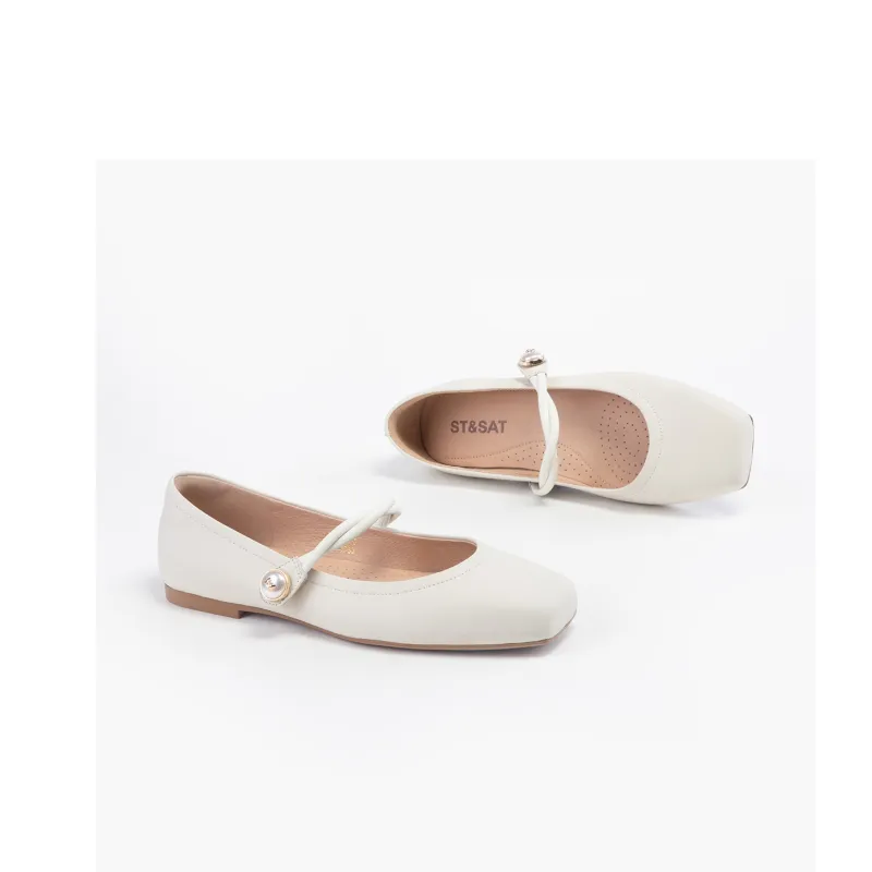 ST&SAT Low Vamp Unlined Shoes Grandma Shoes Flat Women's White 2024 Spring And Summer New Arrival-9
