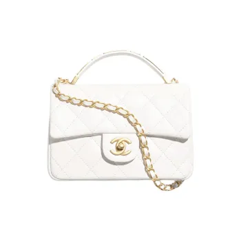 CHANEL Classic Flap CF Calfskin Mouth Cover Bag Crossbody Bag Small Size Women's White