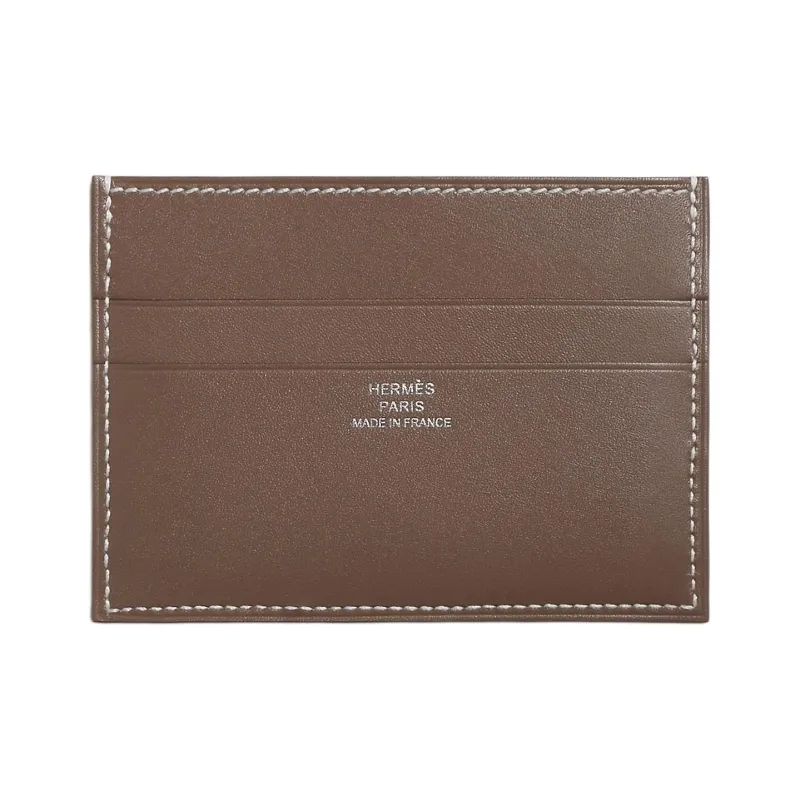 HERMES Evercolor & Tadelakt Calfskin Card Holder Women's Elephant Gray & Brown Green-1