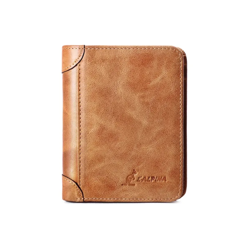 L'ALPINA Cow Leather Wallet Regular Men's Coffee/Yellow Brown-5