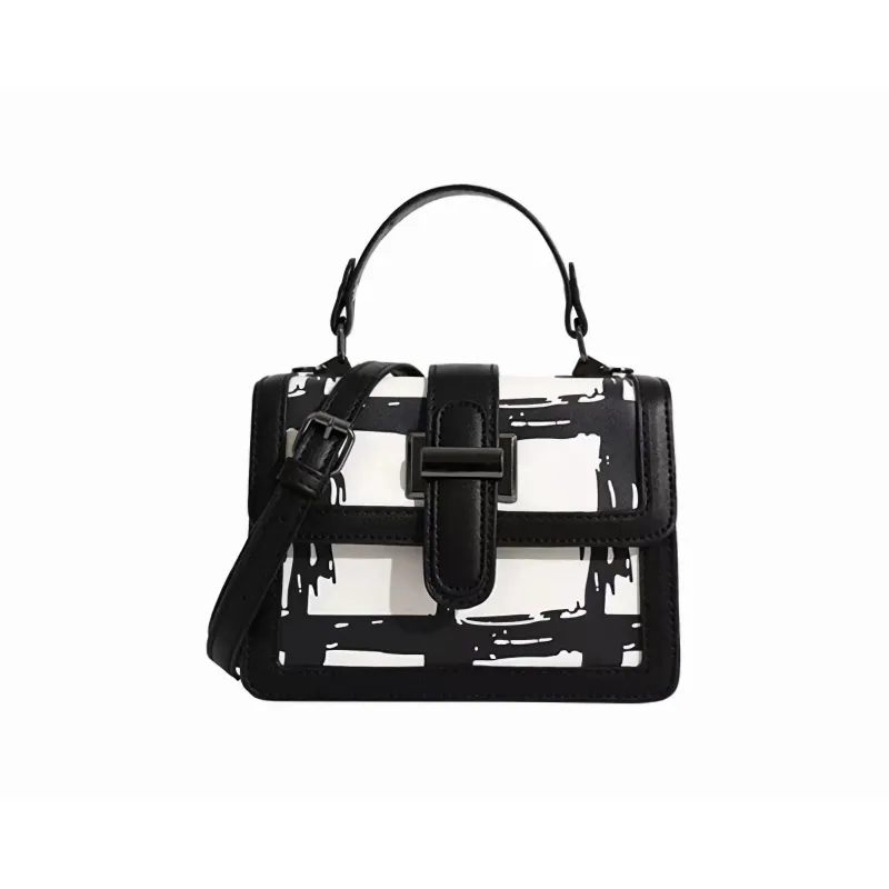 JANE KLAIN PU Small Square Bag, Shoulder Bag, Crossbody Bag, Handbag Regular Women's Black White Plaid-1