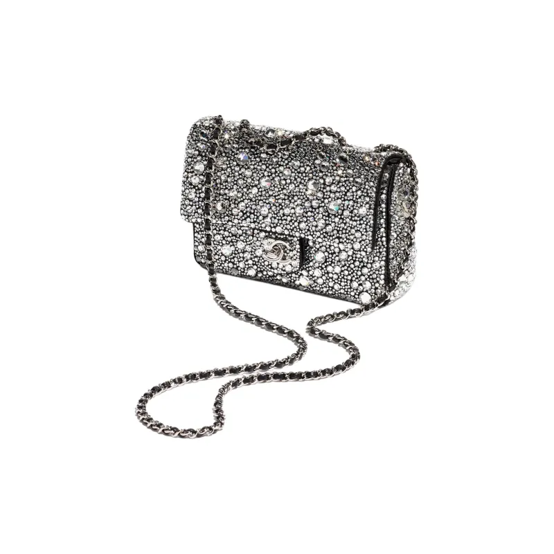 CHANEL Silk Satin Flap Bag, Envelope Bag, Crossbody Bag, Shoulder Bag Women's Silver Gray-1