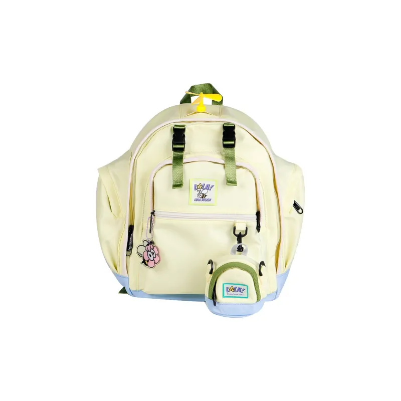LOLA DESIGN Nylon Fabric Backpack Large Size Women's Milk White/Lemon-4