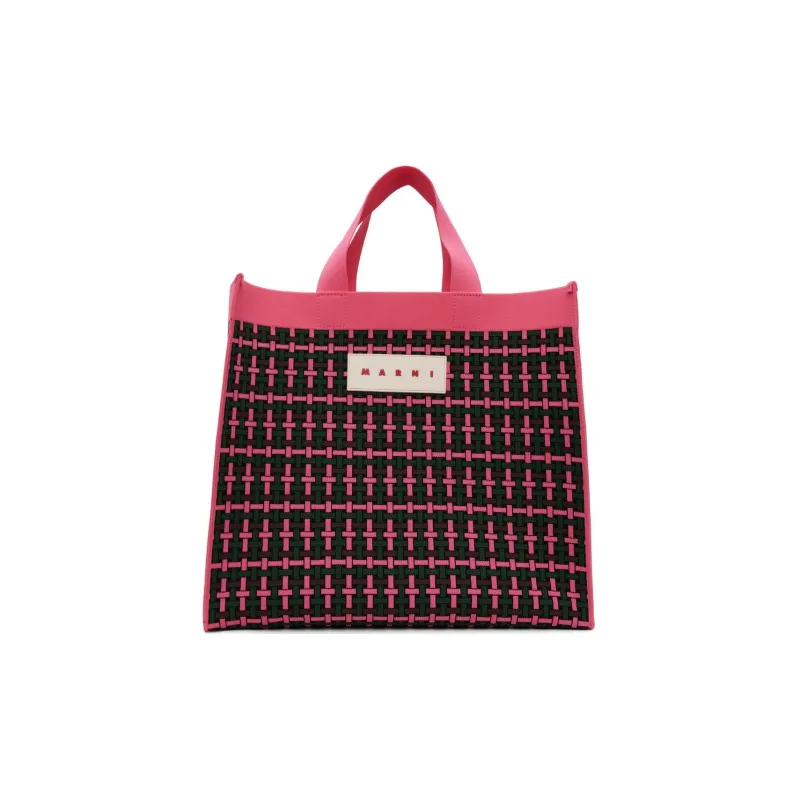 MARNI Leather Tote Bag, Shopping Bag, Handbag Large Size Women's Fuchsia Fluorescent-0
