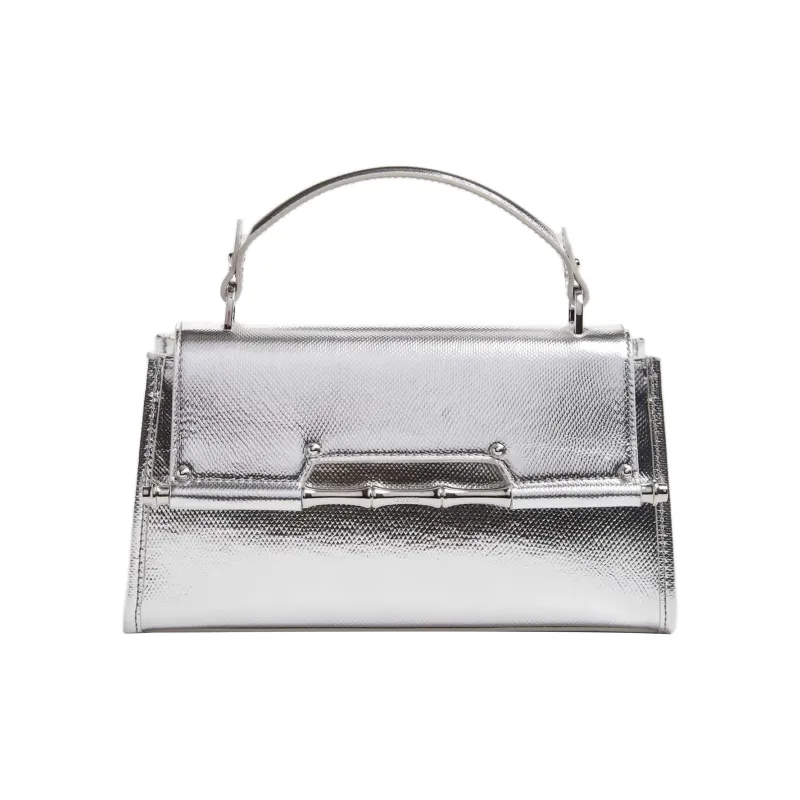 GUESS Genuine Leather Shoulder Bag Crossbody Bag Handbag Women's Silver-0