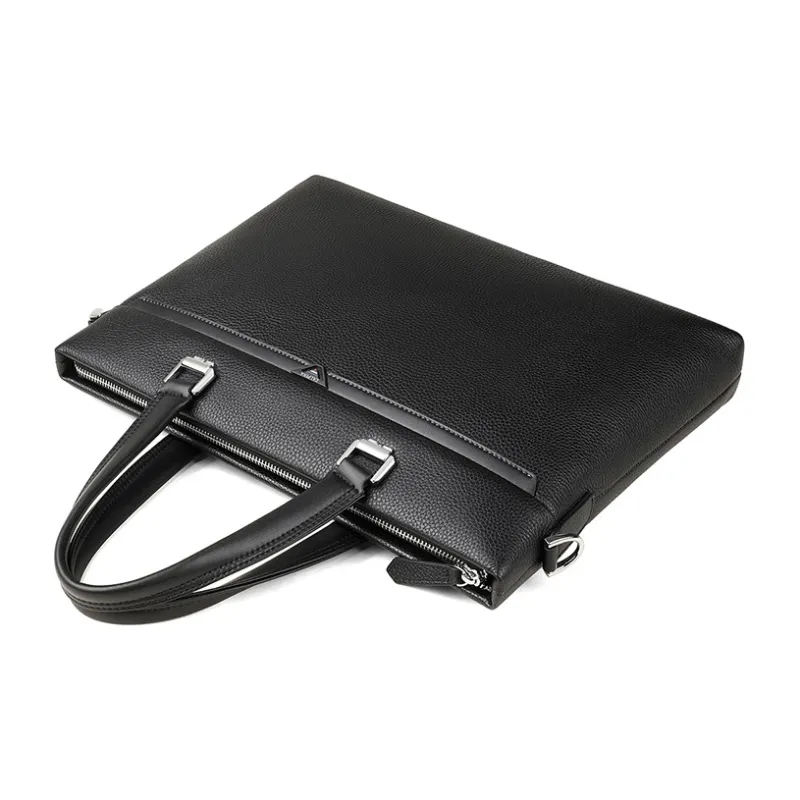L'ALPINA Cow Leather Handbag, Laptop Bag, Briefcase Tubas Men's Black-4
