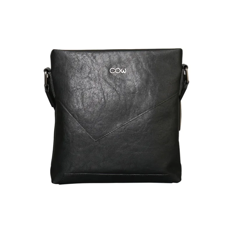 COW Microfiber Synthetic Leather Crossbody Bag Shoulder Bag Large Size Men's Black-0