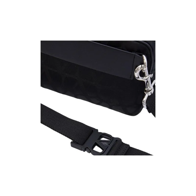 Valentino Canvas Shoulder Bag, Crossbody Bag Men's Black-4
