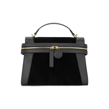 ROBERTA DI CAMERINO Cow Leather Briefcase, Shoulder Bag, Crossbody Bag, Handbag Medium Size Women's Black/Khaki