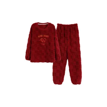 The Story Of The Flower Season Zodiac Year Women's Coral Fleece Thickened Warm Home Set Women's Red