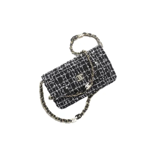 CHANEL Cotton Sequins Gold Metallic Crossbody Bag Shoulder Bag Women's Black & White