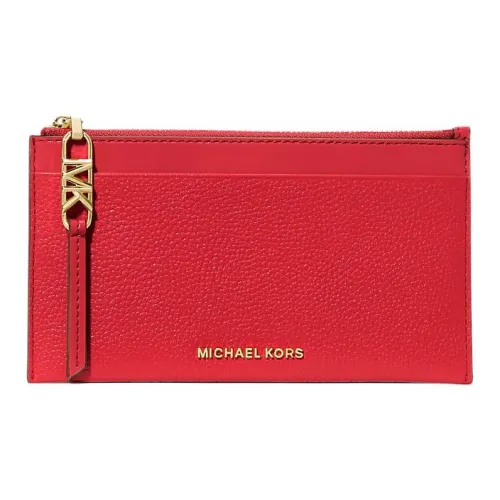 MICHAEL KORS Litchi Grain Leather Wallets Card Holders Large Size Women's Total Crimson Color