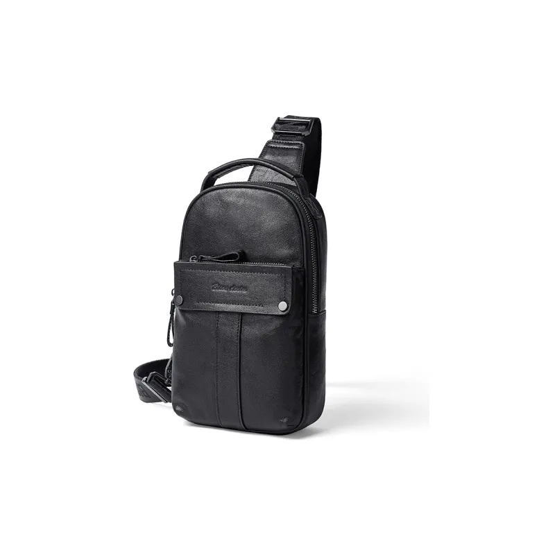 BISON DENIM Top Grain Cow Leather Shoulder Bag Crossbody Bag Sling Bags Regular Men's Black-1