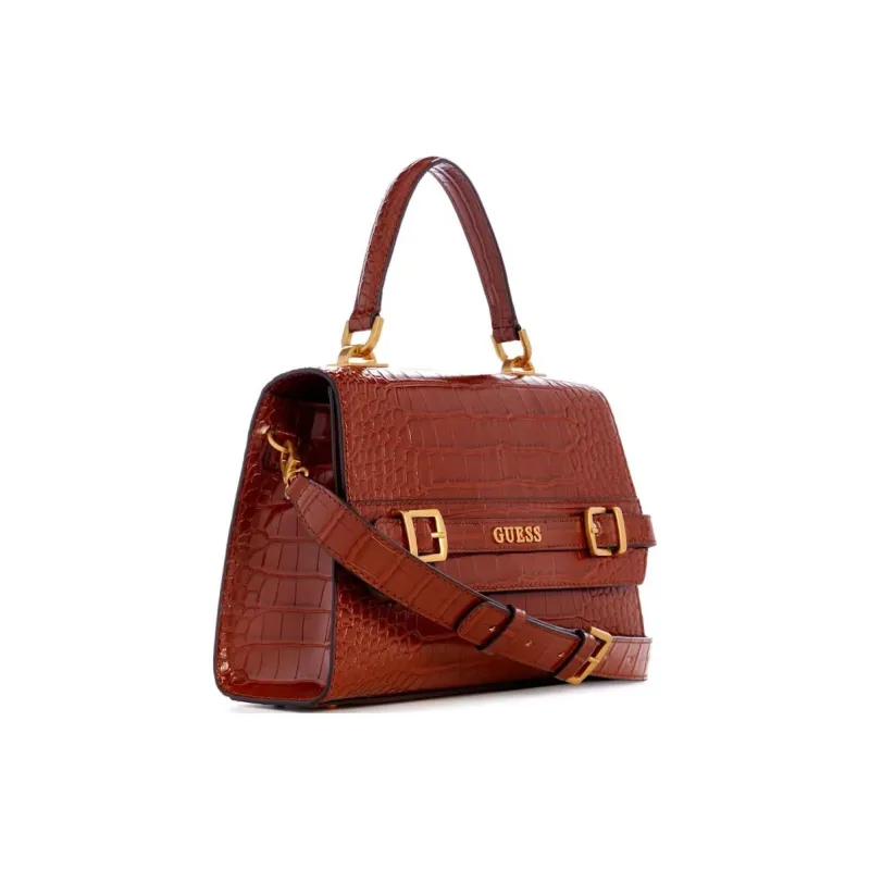 GUESS Crocodile Embossed Artificial Leather Handbag Shoulder Bag Crossbody Bag Regular Women's Connyk Brandy-1