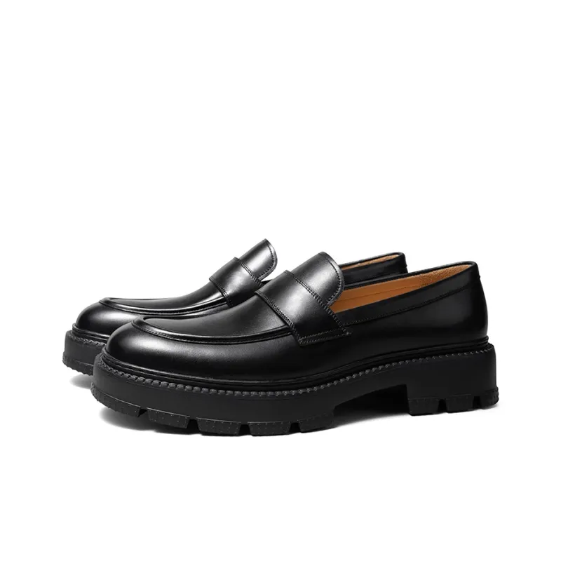 THOM WILLS Calfskin Slip on Loafers Casual Shoes 4cm Men's Black-1