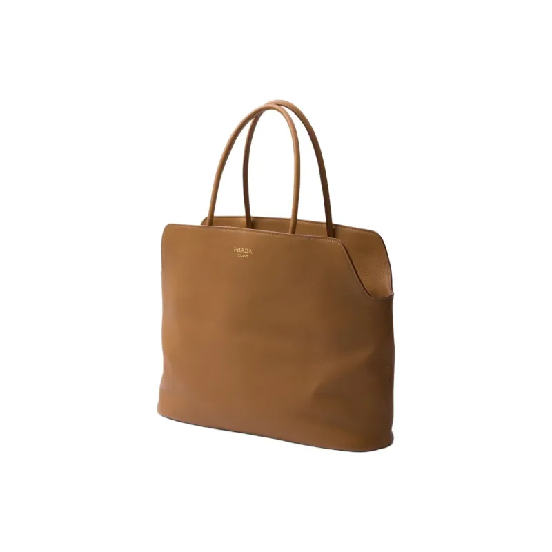 PRADA Leather Tote Bag, Shopping Bag, Handbag Large Size Women's Caramel-1