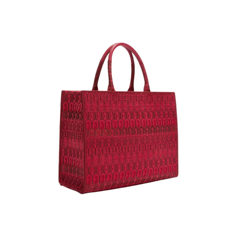 Furla Jacquard Tote Bag Shopping Bag Handbag Women's Red-1