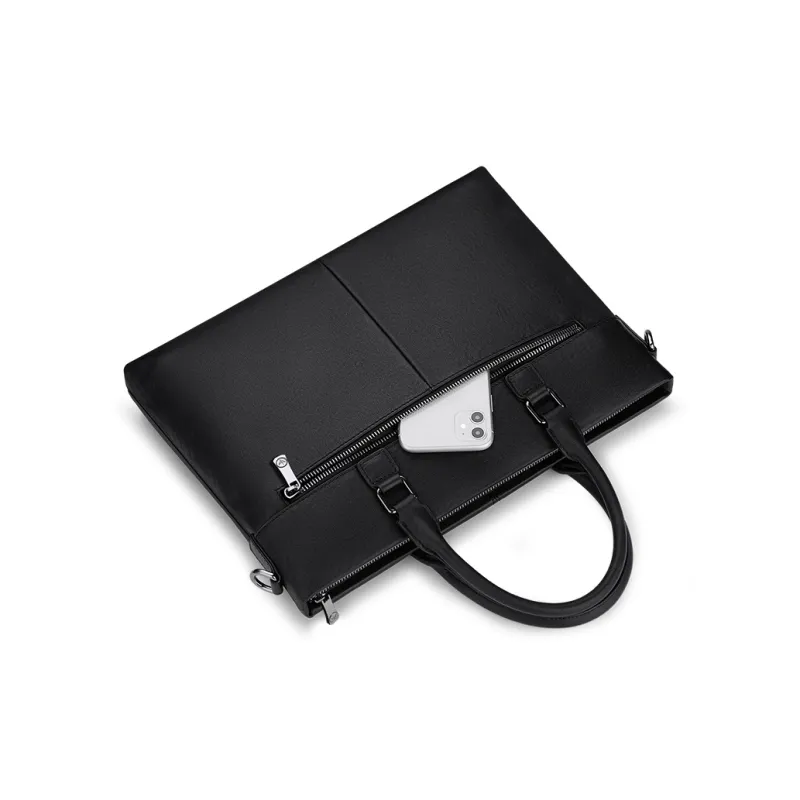 WilliamPOLO Top Grain Cow Leather Briefcase Large Size Men's Black-4