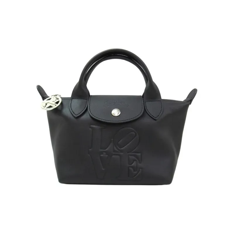 LONGCHAMP ROBERT INDIANA Collaboration Cow Leather Shoulder Bag Crossbody Bag Handbag Extra Small Women's Black-0