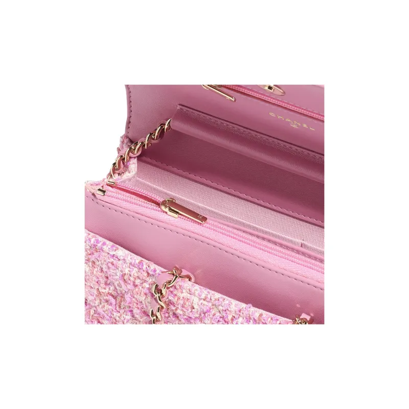 CHANEL WOC Cotton Twill Soft Woolen Portable Crossbody Bag, Shoulder Bag Regular Women's Pink & Ivory-2