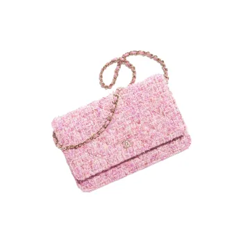 CHANEL WOC Cotton Twill Soft Woolen Portable Crossbody Bag, Shoulder Bag Women's Pink & Ivory