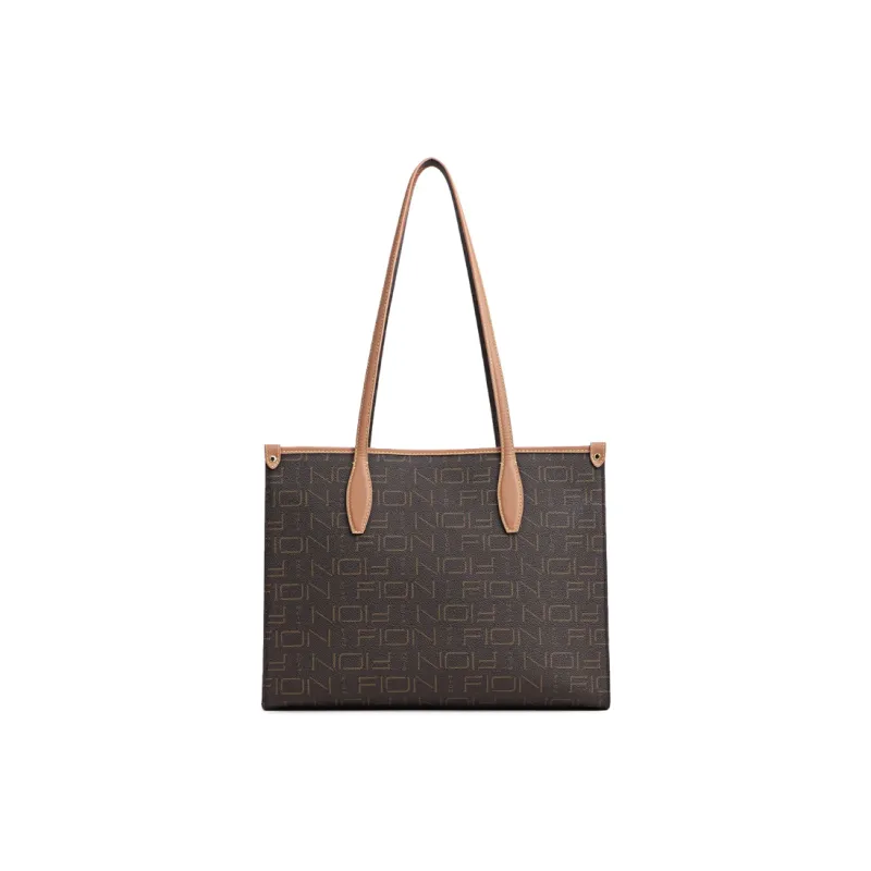 FION Artificial Leather Handbag Medium Size Women's Coffee & Tea Brown/White & Tea Brown-11