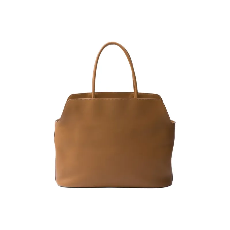 PRADA Leather Tote Bag, Shopping Bag, Handbag Large Size Women's Caramel-3