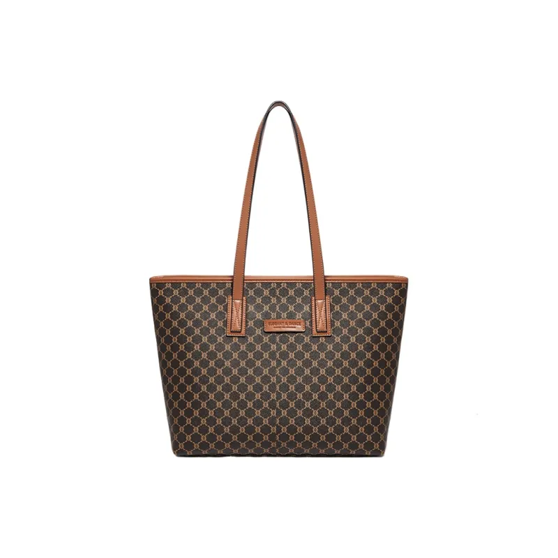 Marino Orlandi Synthetic Leather Tote Bag, Shopping Bag, Shoulder Bag Large Size Women's Khaki/Coffee-3