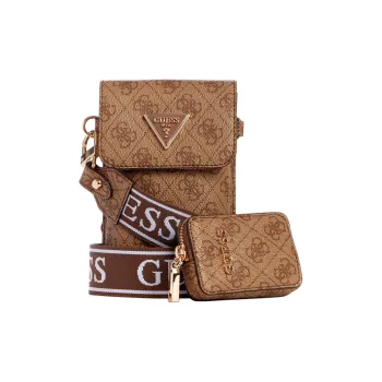 GUESS Artificial Leather Cell Phone Pouch Shoulder Bag Crossbody Bag Mini Women's Brown