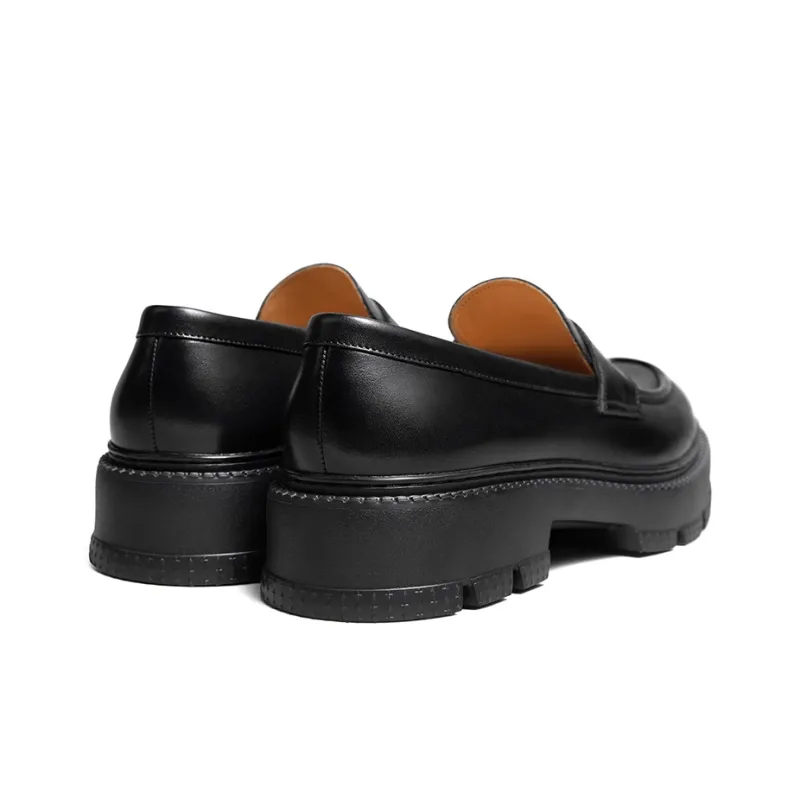 THOM WILLS Calfskin Slip on Loafers Casual Shoes 4cm Men's Black-3