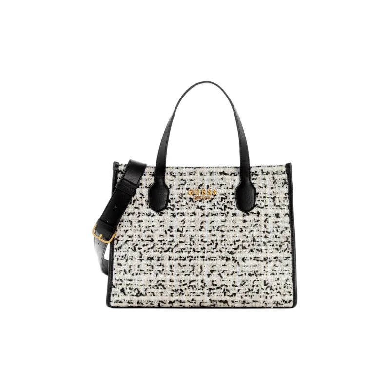 GUESS Brocade With Artificial Leather Tote Bag Shopping Bag Shoulder Bag Crossbody Bag Handbag Women's Cream Multicolor-0