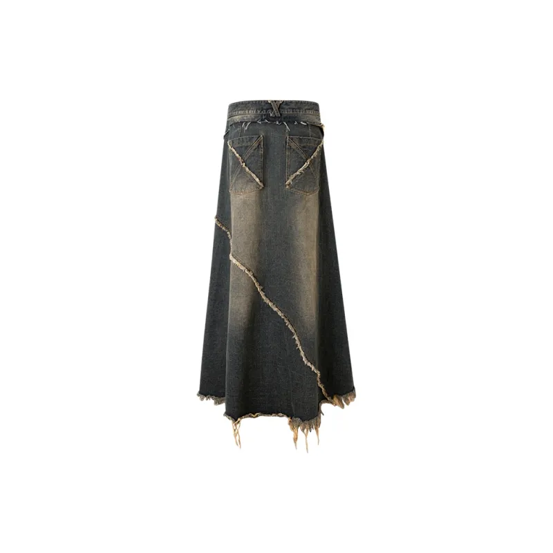 BE ALL KABUTO Denim Long Skirts Women's Vintage Blue-2