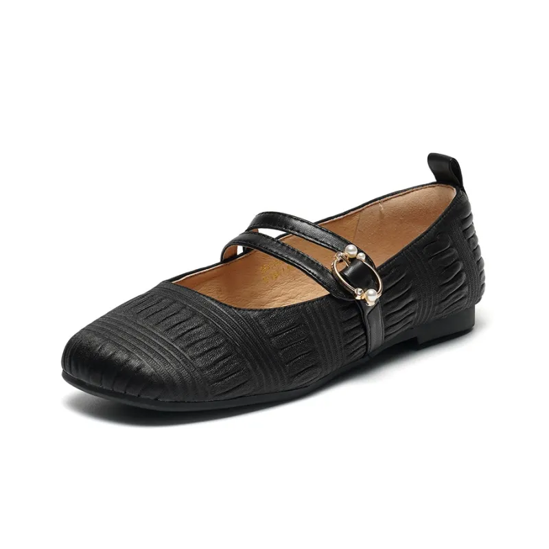 ST&SAT Low Vamp Unlined Shoes Grandma Shoes Flat Sole Women's Black White-1