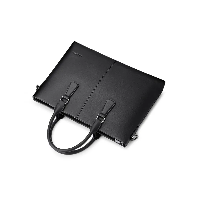 WilliamPOLO Top Grain Cow Leather Briefcase Large Size Men's Black-5