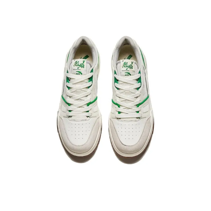 Anta Flame 5 Wear Resistant Low Top Skateboard Shoes Men's White Green-2