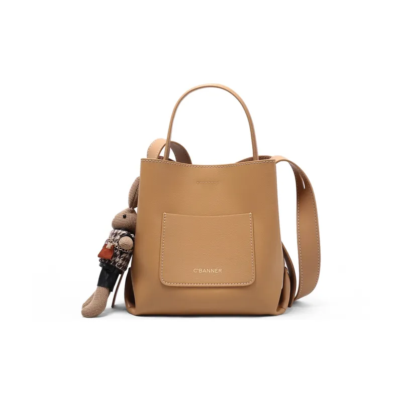 C°BANNER Cow Leather Patchwork Synthetic Leather Bucket Bags Handbags Regular Women's Smoke Gray/Tea Brown-6