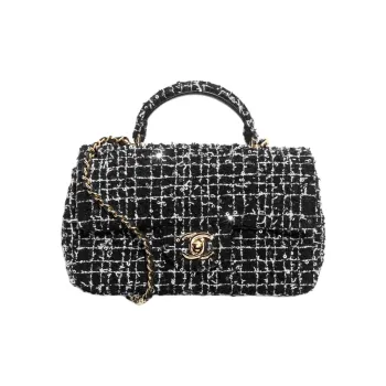 CHANEL Classic Flap CF Cotton Twill Velvet Handbag Shoulder Bag Crossbody Bag Mini Women's Black & White
