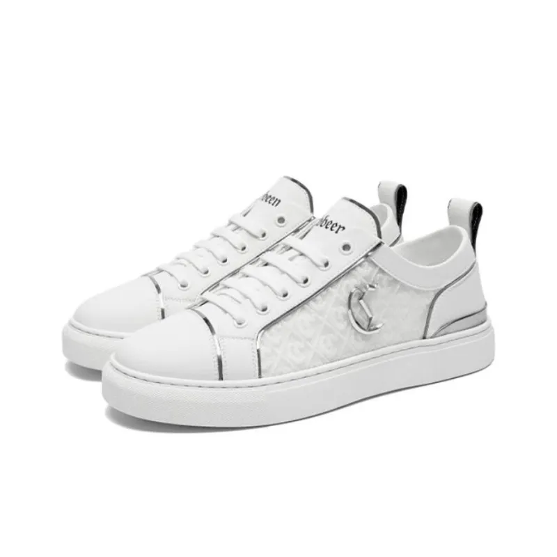 Cabbeen Lightweight And Breathable Low Top Trendy Casual Skateboard Shoes Men's White Silver-2