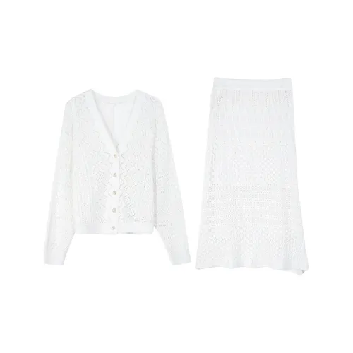 3COLOUR Casual Suits Women's Set Milk White Tops+Skirts