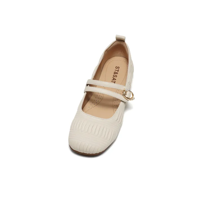 ST&SAT Low Vamp Unlined Shoes Grandma Shoes Flat Sole Women's Black White-15