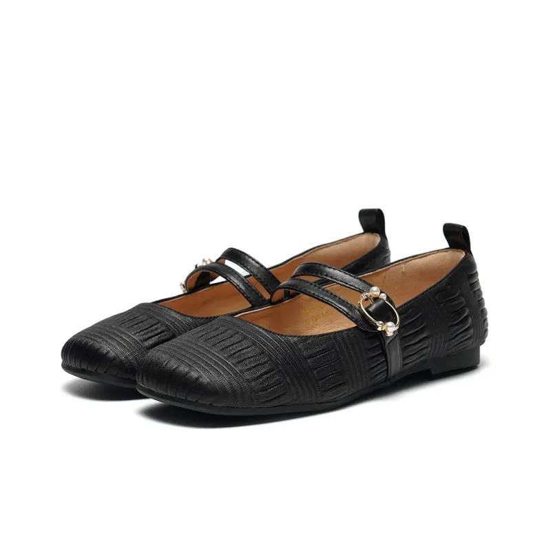 ST&SAT Low Vamp Unlined Shoes Grandma Shoes Flat Sole Women's Black White-2