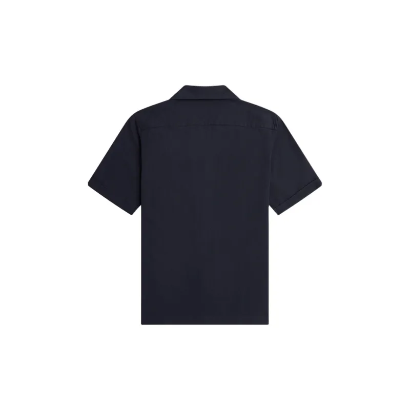 FRED PERRY Linen blend Revere Collar Shirt Men's Marine Blue-1