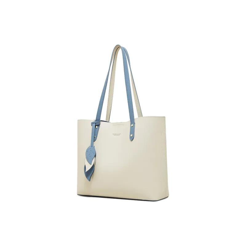 Geshiman Cow Leather Tote Bag Shopping Bag Shoulder Bag Handbag Large Size Women's Ecru/Beige Apricot/Black-1