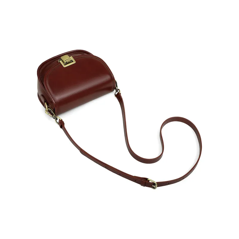 PT'SON Cow Leather With Synthetic Leather Saddle Bag, Shoulder Bag, Crossbody Bag Regular Women's Caramel Brown-3