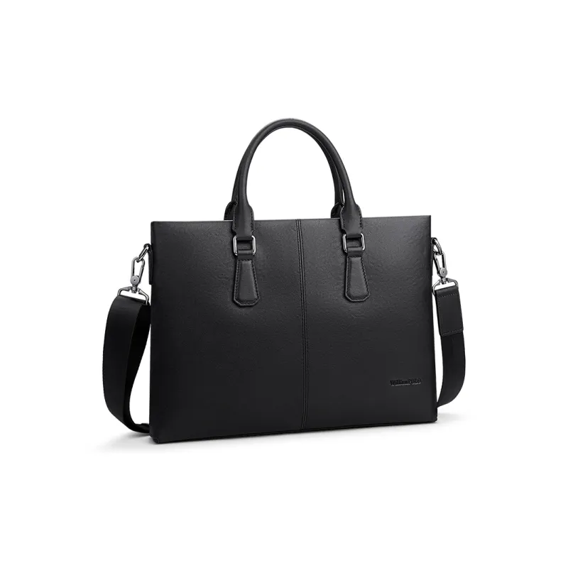 WilliamPOLO Top Grain Cow Leather Briefcase Large Size Men's Black-3