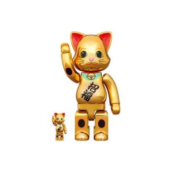 BE@RBRICK 100% 400% Lucky Cat, Attracts Fortune, Electroplated Gold Trendy Figures 7cm/28cm