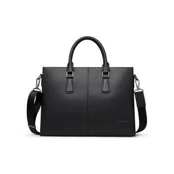 WilliamPOLO Top Grain Cow Leather Briefcase Large Size Men's Black